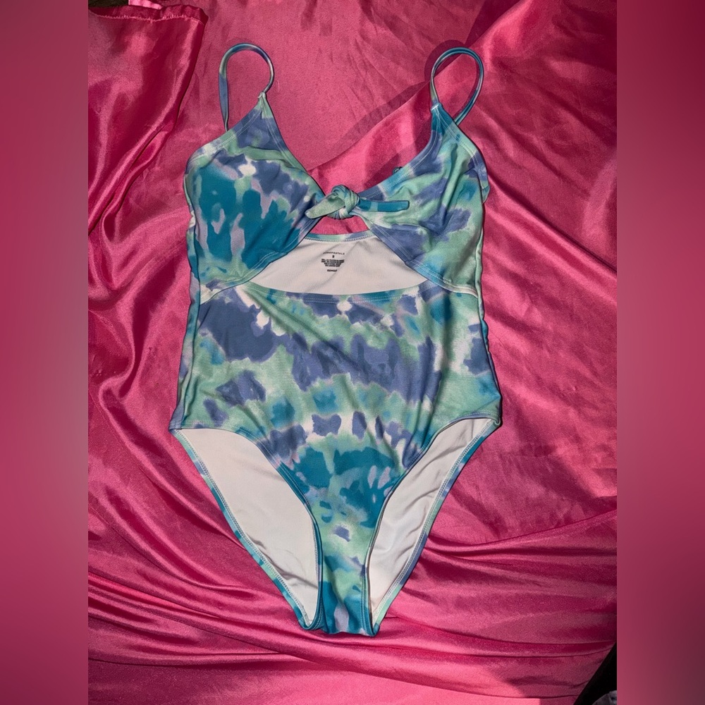 Aeropostale Blue Green Tie Dye One Piece Swimsuit Front Cutout Size Medium